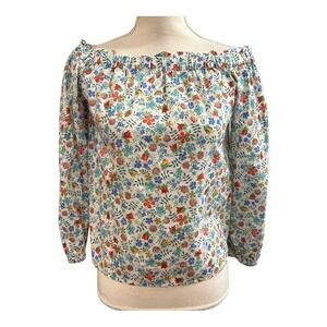 J Crew Top Liberty Of London Off Shoulder Floral Peasant Blouse Size 00 Preppy